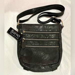 BUENO Vegan Multi Zip Black crossbody purse size 10x10 NWT